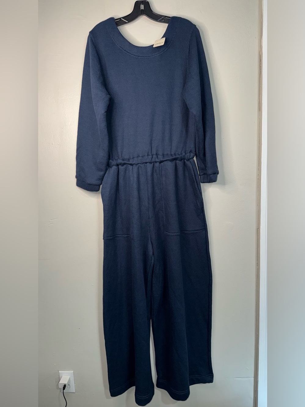 FP Beach Relaxed Navy Long-Sleeve Wide-Leg Jumpsuit